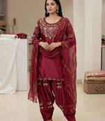 Pink silk blend embroidered kurta-sets