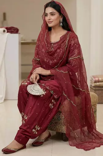 Pink silk blend embroidered kurta-sets