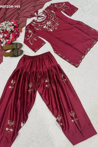 Pink silk blend embroidered kurta-sets