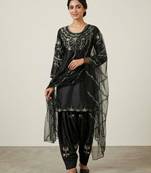 Black silk blend embroidered kurta-sets