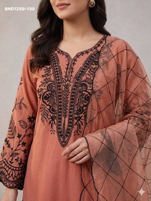 Dark-peach cotton blend embroidered kurta-sets 4