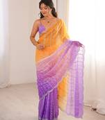 Purple color fendy satin fabric beautiful fancy embroidered saree