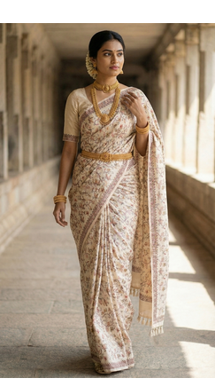 White color embroidery and zarii weaving art silk saree 2