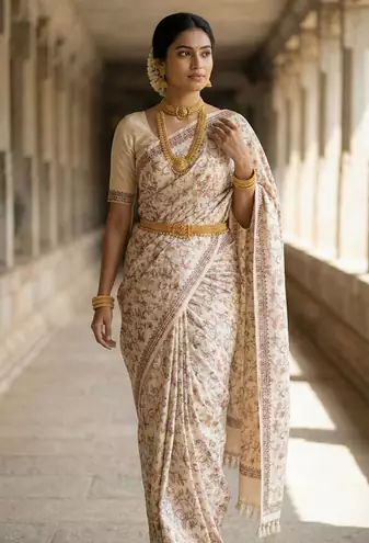 White color embroidery and zarii weaving art silk saree