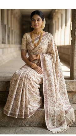 White color embroidery and zarii weaving art silk saree 3