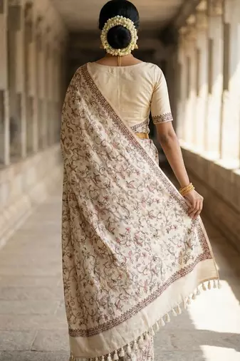 White color embroidery and zarii weaving art silk saree