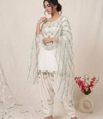 White silk blend embroidered kurta-sets