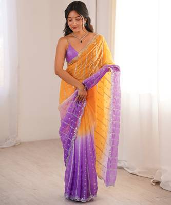 Purple color fendy satin fabric beautiful fancy embroidered saree 2