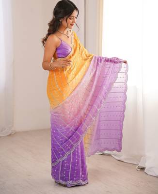 Purple color fendy satin fabric beautiful fancy embroidered saree 4