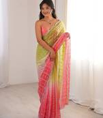 Green color fendy satin fabric beautiful fancy embroidered saree