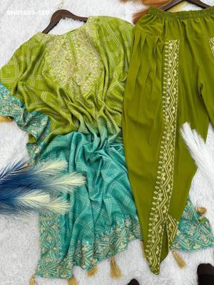Parrot-green silk blend embroidered kurta-sets 2