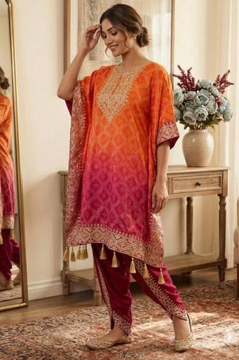 Orange silk blend embroidered kurta-sets