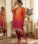 Orange silk blend embroidered kurta-sets