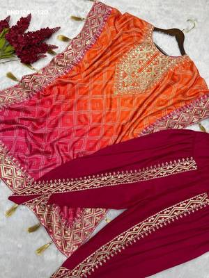 Orange silk blend embroidered kurta-sets 2