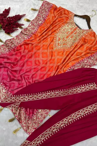 Orange silk blend embroidered kurta-sets