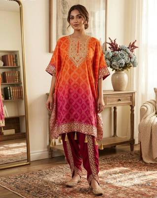 Orange silk blend embroidered kurta-sets 3