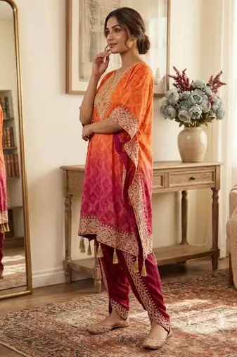 Orange silk blend embroidered kurta-sets