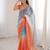 Blue color fendy satin fabric beautiful fancy embroidered saree