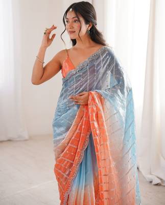 Blue color fendy satin fabric beautiful fancy embroidered saree 3