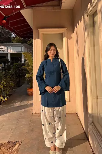 Navy-blue rayon plain kurta-sets