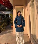Navy-blue rayon plain kurta-sets