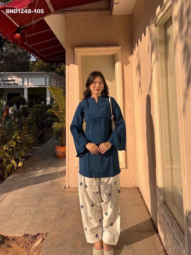 Navy-blue rayon plain kurta-sets