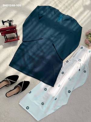 Navy-blue rayon plain kurta-sets 2