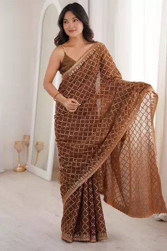 Coco color moss two tone fabric heavy designer partywear saree