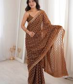 Coco color moss two tone fabric heavy designer partywear saree