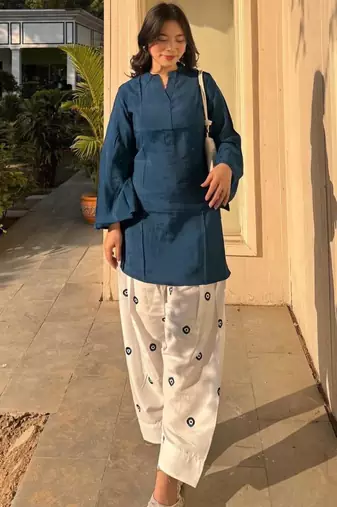 Navy-blue rayon plain kurta-sets