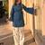 Navy-blue rayon plain kurta-sets