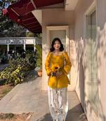 Yellow rayon plain kurta-sets