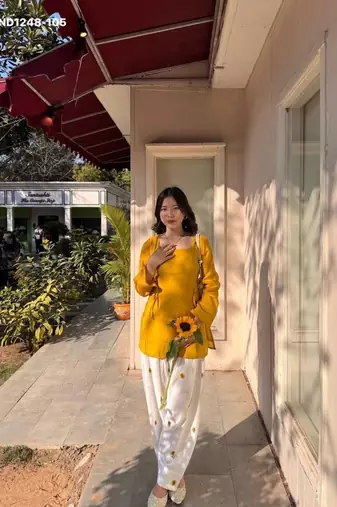 Yellow rayon plain kurta-sets