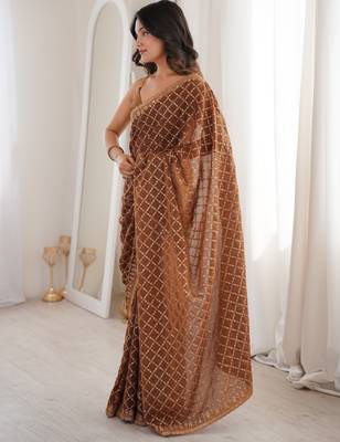 Coco color moss two tone fabric heavy designer partywear saree 4