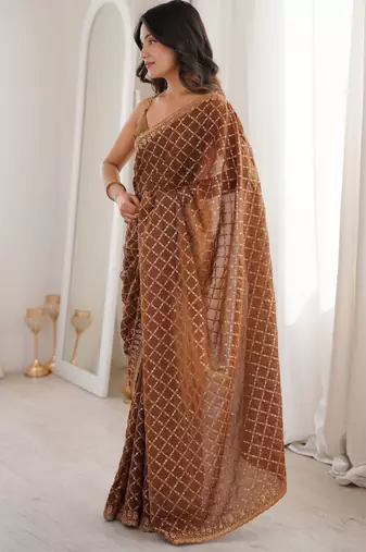 Coco color moss two tone fabric heavy designer partywear saree