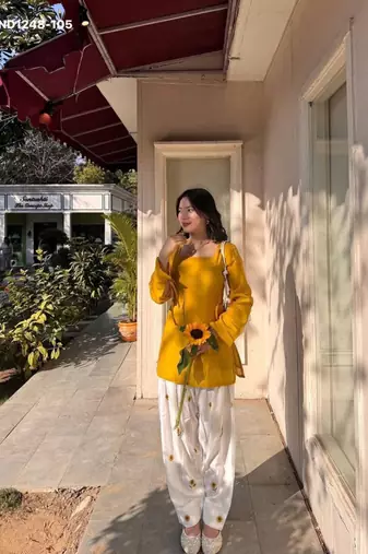 Yellow rayon plain kurta-sets