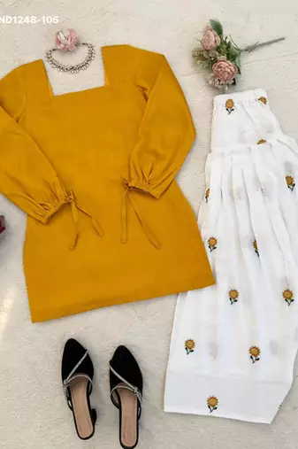 Yellow rayon plain kurta-sets