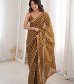 Coffee color moss two tone fabric heavy designer partywear saree