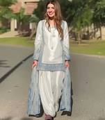 Off-white silk blend embroidered kurta-sets