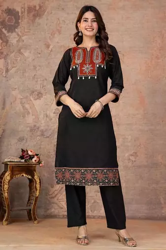 Cotton straight kurti-pant-dupatta set