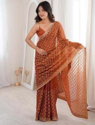 Orange color moss two tone fabric heavy designer partywear saree 2