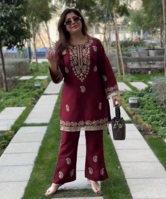 Rani-pink rayon embroidered kurta-sets 1