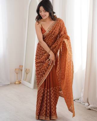 Orange color moss two tone fabric heavy designer partywear saree 4