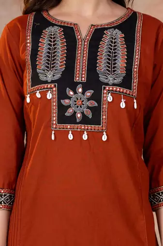Cotton straight kurti-pant-dupatta set