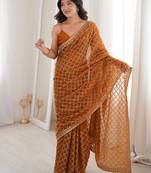 Yellow color moss two tone fabric heavy designer partywear saree