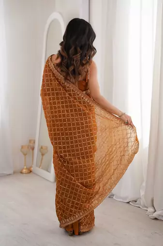 Yellow color moss two tone fabric heavy designer partywear saree