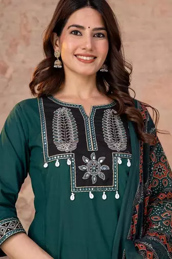 Cotton straight kurti-pant-dupatta set
