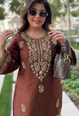 Brown rayon embroidered kurta-sets 2