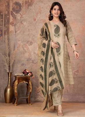 Cotton straight kurti-pant-dupatta set 2