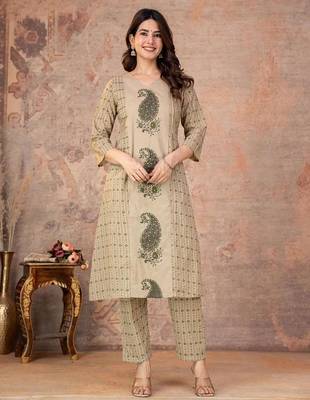 Cotton straight kurti-pant-dupatta set 3